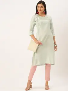 SHOWOFF Floral Yoke Design Round Neck Thread Work Pastels Kurta