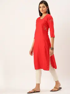 SHOWOFF Round Neck Thread Work Straight Kurta