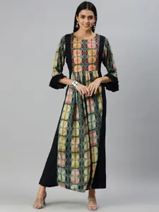 SHOWOFF Geometric Printed Embroidered Cotton Maxi Ethnic Dress