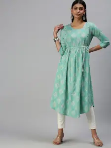 SHOWOFF Ethnic Motifs Printed Round Neck A-Line Kurta
