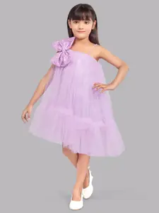 Pink Chick Girls Shoulder Straps Bow Asymmetrical Hem Tulle Net A-Line Dress