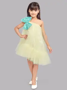 Pink Chick Girls Shoulder Straps Bow Asymmetrical Hem Tulle Net A-Line Dress
