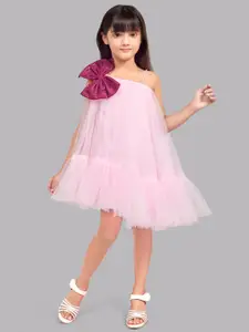 Pink Chick Girls One Shoulder Bow Detail Tulle Net A-Line Dress