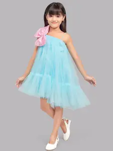Pink Chick Girls One Shoulder Bow Detail Tulle Net A-Line Dress