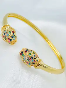 ZIVOM Women Gold-Toned & Blue Brass Crystals Gold-Plated Kada Bracelet