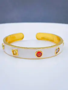 ZIVOM Women Brass Crystals Enamelled Gold-Plated Cuff Bracelet