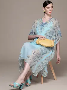 aarke Ritu Kumar Floral Print Kimono Sleeves Chiffon Kaftan Midi Dress