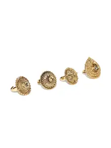 Zaveri Pearls Set of 4 Antique Gold-Toned Stone-Studded Adjustable Rings