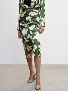 MANGO Floral Print Casual Wrap Midi Skirt