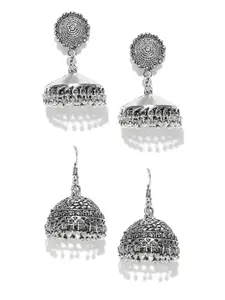 Zaveri Pearls Set of 2 Oxidised Silver-Plated Jhumkas