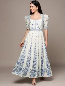 Ritu Kumar Floral Print Puff Sleeve A-Line Maxi Dress