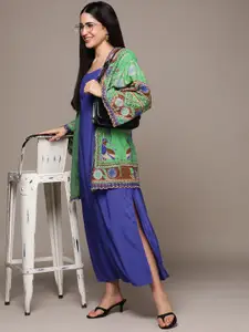 Ritu Kumar Solid A-Line Maxi Dress with Printed Shrug