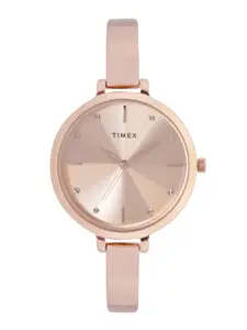 Timex Women Brass Dial & Rose Gold Toned Bracelet Style Straps Analogue Watch TWEL128SMU05