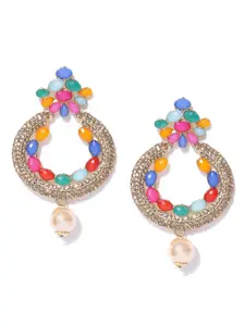 Zaveri Pearls Multicoloured Gold-Plated Stone-Studded Chandbalis