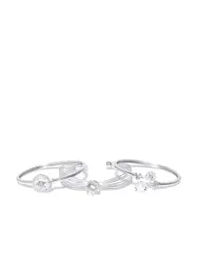 Zaveri Pearls Set of 3 Silver-Plated Bangle-Style Bracelet