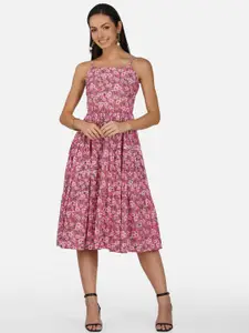 METRO-FASHION Floral Printed Shoulder Strap Fit & Flare Midi Dress