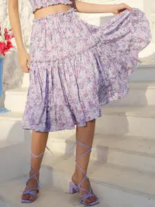 Sera Floral Printed Midi Flared Skirt