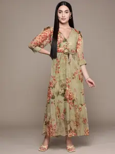 Ritu Kumar Green Floral Print Long Dress