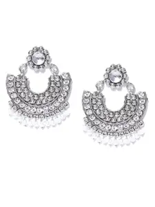 Zaveri Pearls Oxidised Silver-Plated Stone-Studded Chandbalis