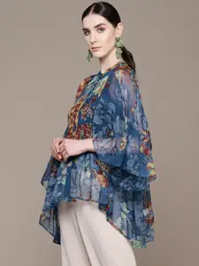 Ritu Kumar Floral Printed Bell Sleeves Pleated Kurti with Camisole