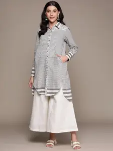 Ritu Kumar Striped Shirt Collar Pure Georgette Kurti