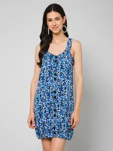 PURYS Shoulder Straps Abstract Printed Crepe Mini A-Line Dress