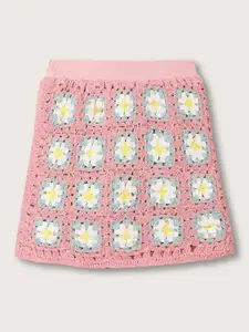 ELLE Girls Floral Self-Design Pure Cotton Skirt