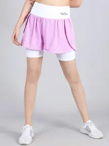 DChica Girls Colourblocked Skinny Fit High-Rise Sports Shorts With Inner Tights