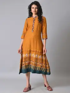 W Ethnic Motifs Printed A-Line Midi Ethnic Dress