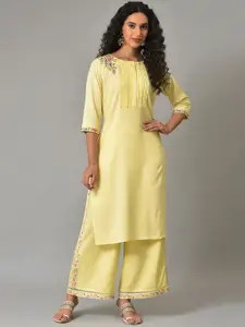 W Plus Size Floral Embroidered Boat Neck Kurta