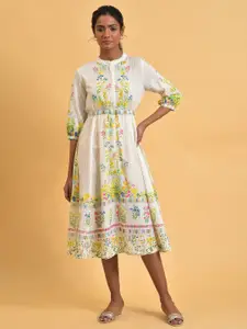 W Plus Size Floral Printed Shirt Style Midi Ethnic Dress