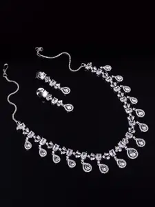 STEORRA JEWELS Silver-Plated AD Stones-Studded Necklace and Earrings