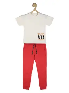 Peter England Boys Printed Pure Cotton T-shirt With Joggers