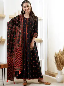 Rustorange Ethnic Motifs Printed Ethnic Maxi Dress With Dupatta