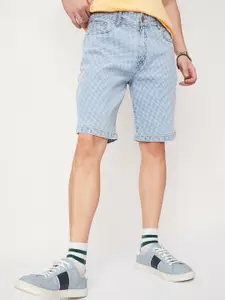 max Men Checked Regular Fit Mid-Rise Denim Shorts