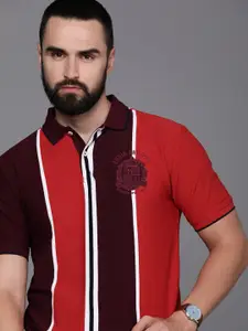 Louis Philippe Sport Brand Logo Colourblocked Polo Collar Pure Cotton Slim Fit T-shirt