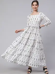 Nayo Geometric Printed Cotton Fit & Flare Maxi Ethnic Dress