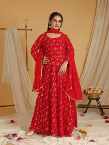 Virah Fashion Round Neck Gotta Patti Georgette Ethnic Dress With Dupatta