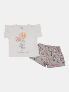 V-Mart Girls Graphic Printed Pure Cotton Top With Shorts