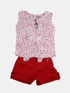 V-Mart Girls Polka Printed Pure Cotton Top With Shorts