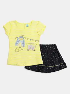 V-Mart Infant Girls Printed Pure Cotton T-Shirt With Skirt