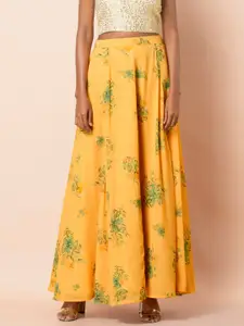 INDYA Floral Printed Flared Maxi Skirt With Cancan