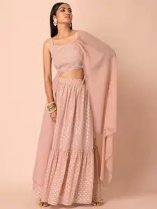 INDYA Sequin Embellished Crop Top with Attached Dupatta