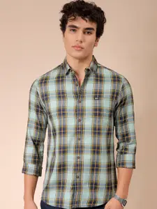 The Indian Garage Co Men Green Slim Fit Opaque Checked Casual Shirt