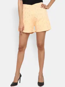 V-Mart Women Self Design Schiffli Regular Fit Cotton Shorts