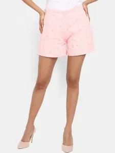 V-Mart Women Mid-Rise Self Design Schiffli Cotton Shorts