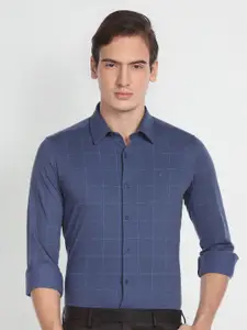 Arrow Slim Fit Windowpane Checks Opaque Checked Knitted Formal Shirt