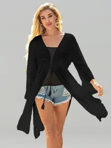 JC Collection Flared Sleeves Longline Tie-Up Shrug