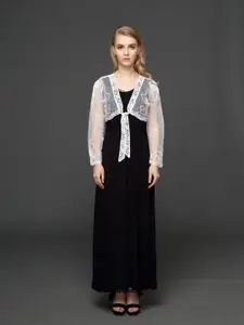 JC Collection Embroidered Sheer Crop Tie-Up Shrug