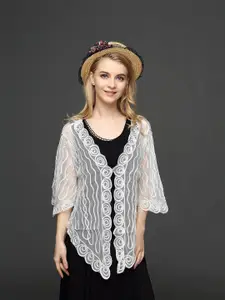 JC Collection Embroidered Sheer Flared Sleeves Shrug
